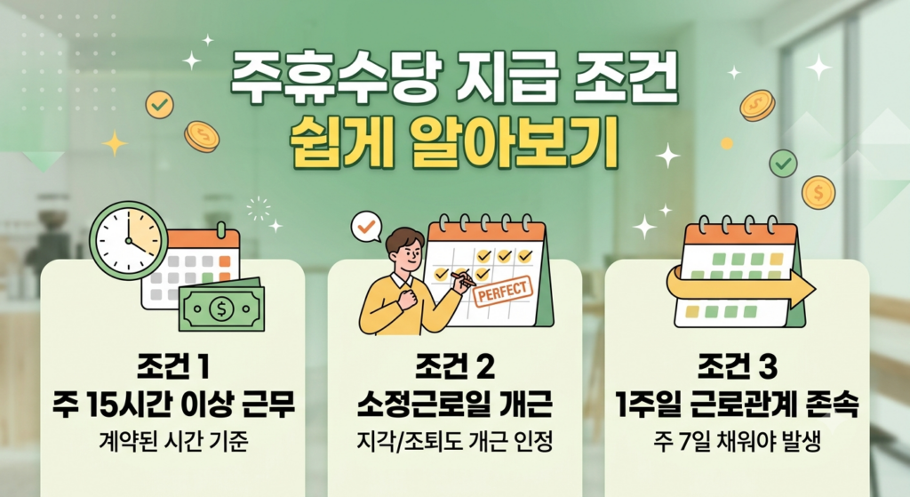 2026년 주휴수당 지급 조건 총정리: 15시간 미만 알바부터 직장인 최신 계산법 및 미지급 대처법 완벽 가이드 1 주휴수당 지급 조건