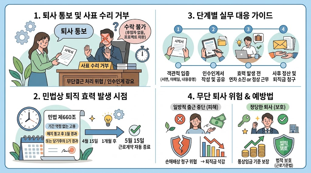 퇴사 통보 후 사표 수리 거부 대처법과 민법상 퇴직 효력 발생 시점 총정리 1 퇴사통보 썸네일
