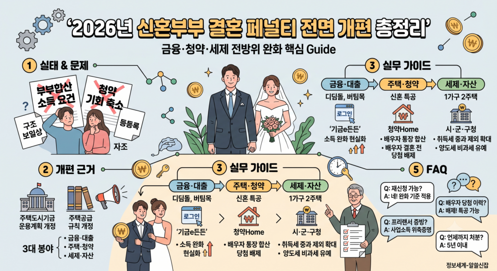 2026년 신혼부부 결혼 페널티 22개 전면 개편 총정리: 디딤돌 대출·청약 가점·세제 혜택 완화 기준 완벽 가이드 1 결혼페널티