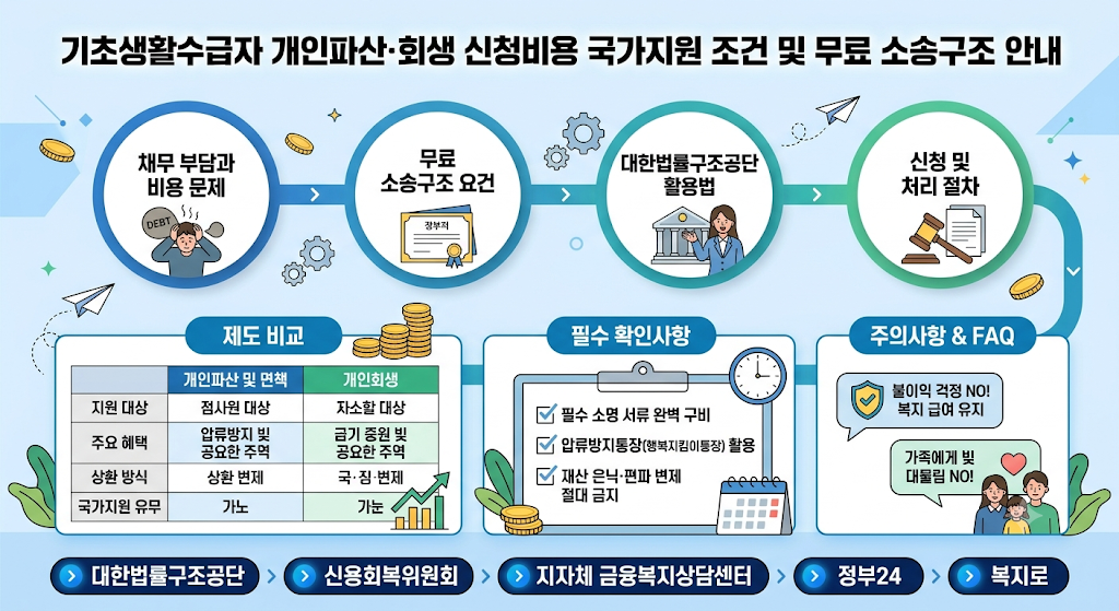 기초생활수급자 파산면책·개인회생 신청비용 국가지원 조건은? 법률구조공단 무료 지원 1 기초생활수급자 개인파산 썸넬