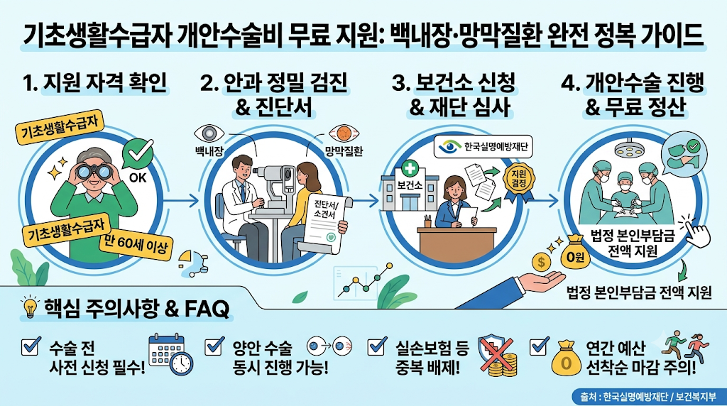 기초생활수급자 백내장·망막질환 수술비 지원 조건 및 무료 검진 신청 방법 총정리 1 기초생활수급자 개안 수술비
