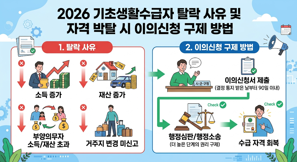 2026 기초생활수급자 탈락 사유 및 자격 박탈 시 이의신청 구제 방법 1 기초생활수급자 탈락사유