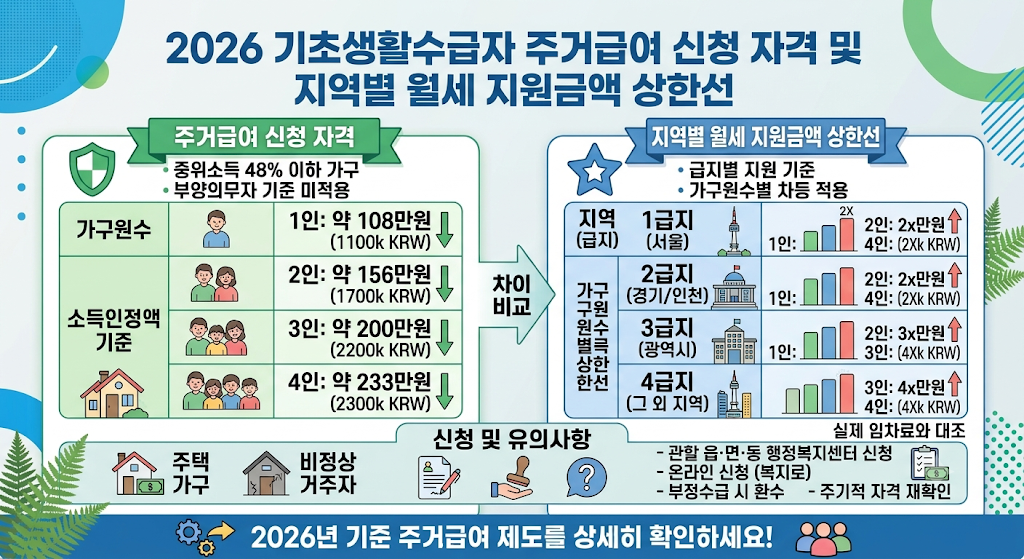 2026 기초생활수급자 주거급여 신청 자격 및 지역별 월세 지원금액 상한선 1 기초생활수급자 주거급여