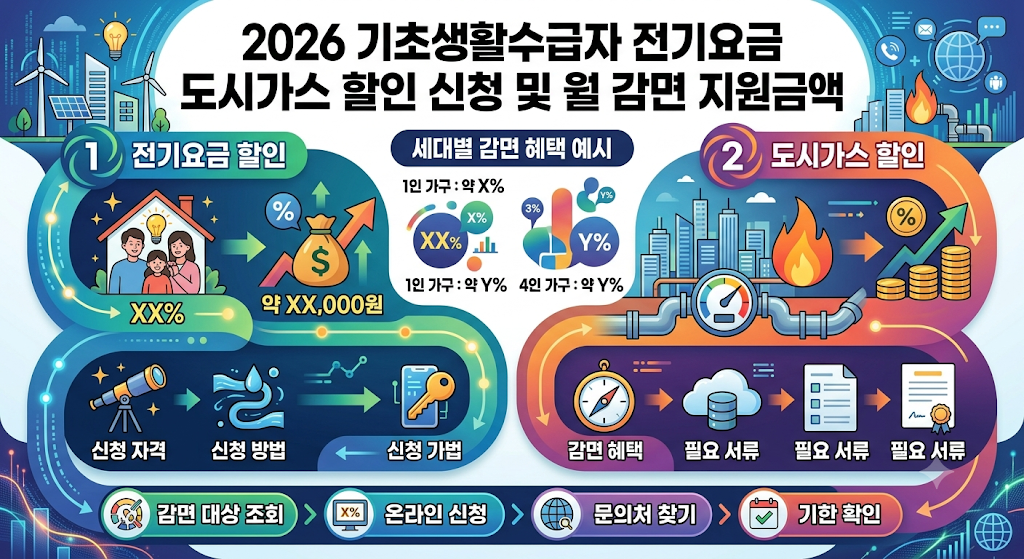 2026 기초생활수급자 전기요금 도시가스 할인 신청 및 월 감면 지원금액 1 기초생활수급자 전기요금 도시가스