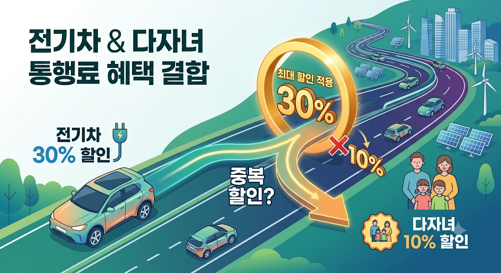고속도로 통행료 전기차 30% 할인 다자녀 혜택 10% 중복 되는가? 1 전기차 다자녀 통행료