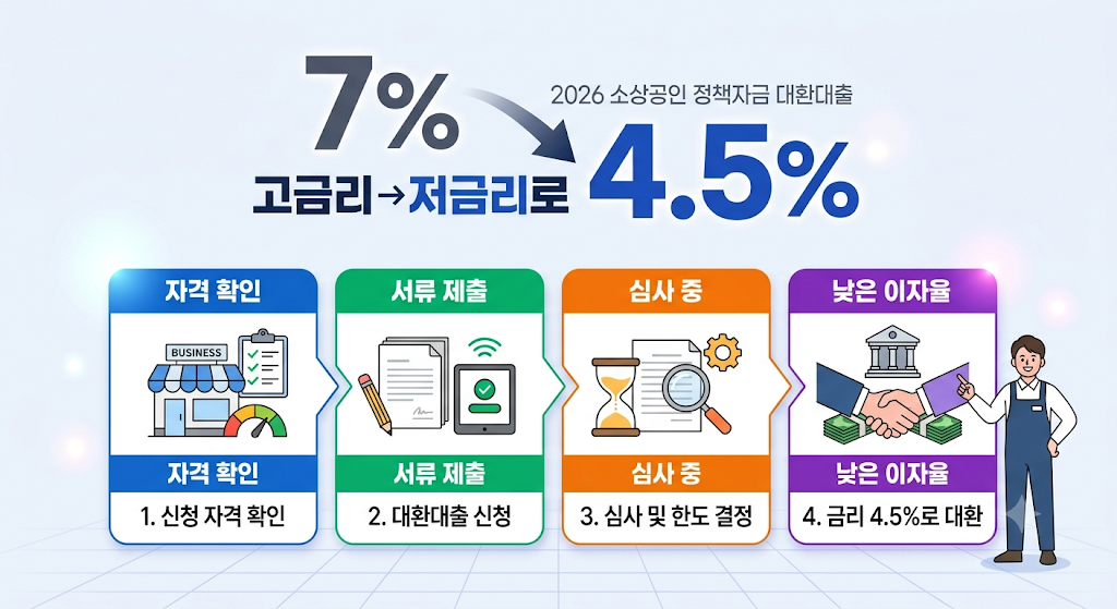 7% 고금리 4.5%로 낮추는 법! 2026 소상공인 정책자금 대환대출 신청 자격 4단계 1 image 69