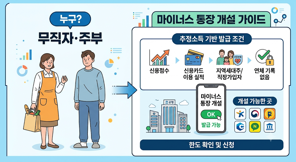 2026 무직자 주부 마이너스통장 발급 조건 및 추정소득 개설 1 마이너스 통장 무직자 주부