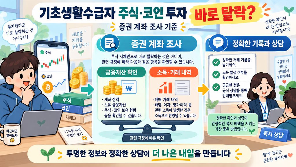 기초생활수급자 주식 투자나 코인 하면 바로 탈락할까? 증권 계좌 조사 기준 1 수급자 주식 코인