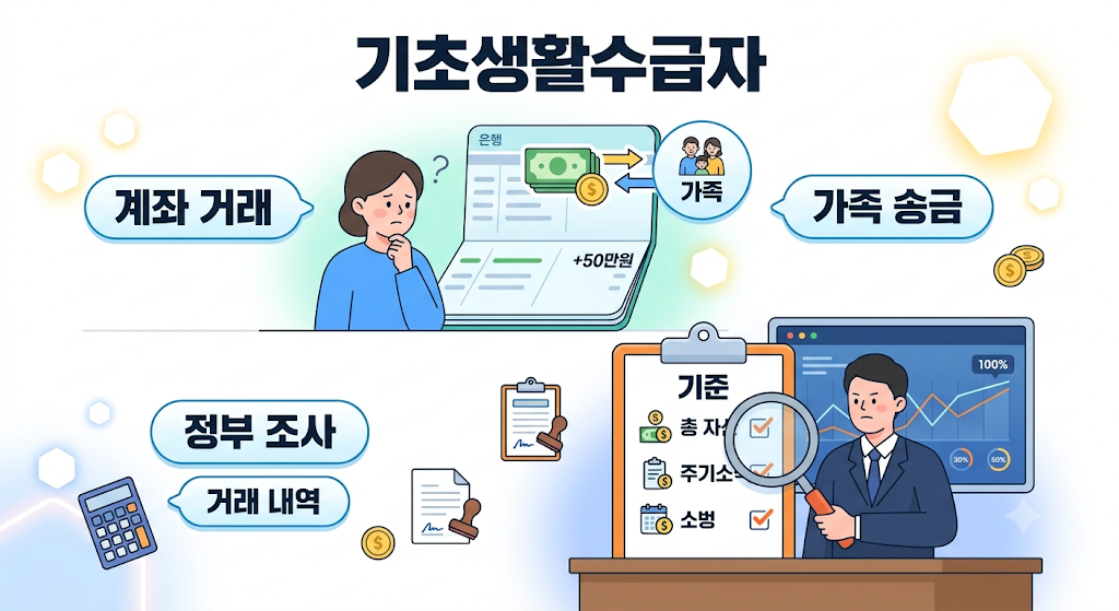 기초생활수급자 통장에 가족이 50만원 부쳐주면 걸릴까? 계좌 거래 조사 기준 1 수급자 가족 거래