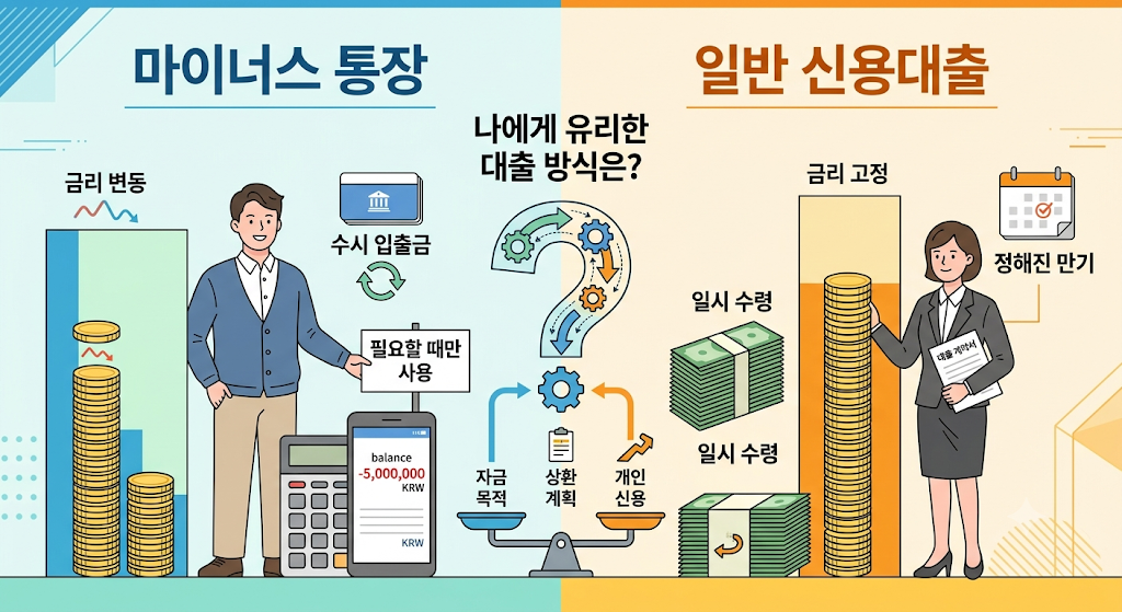 마이너스 통장 vs 일반 신용대출 금리 비교 나에게 유리한 대출 방식은? 1 마이너스 통장 일반 신용 대출
