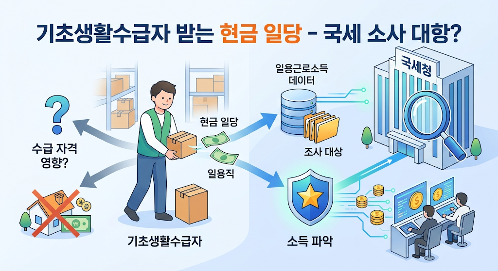 기초생활수급자 현금으로 일당 받는 일용직도 걸릴까? 국세청 일용근로소득 조사 1 수급자 현금 일용직