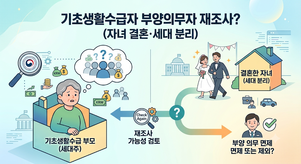 기초생활수급자 자녀가 결혼해서 세대 분리 나가면 부양의무자 조사 다시 할까? 1 수급자 부양의무자
