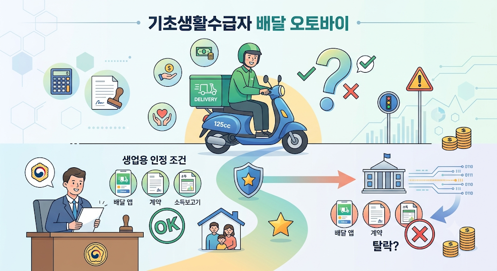 기초생활수급자 배달용 125cc 오토바이 소유하면 탈락할까? 생업용 인정 조건 1 수급자 배달 오토바이