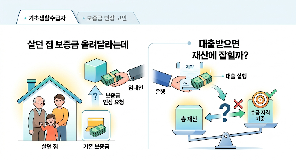 기초생활수급자 살던 집 보증금 올려달라는데 대출받으면 재산에 잡힐까? 1 수급자 보증금