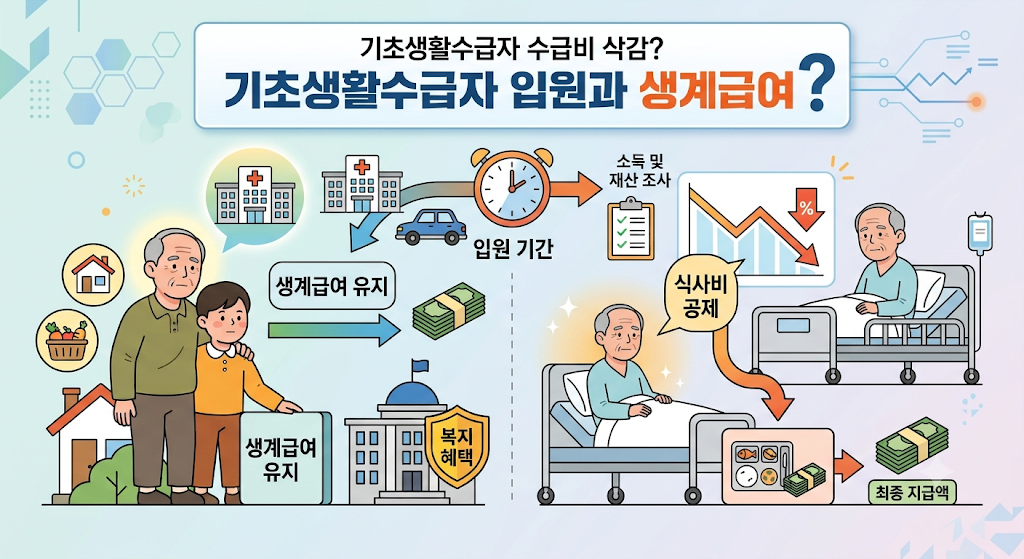 기초생활수급자 병원 입원 오래 하면 생계급여 지원금 깎여서 나올까? 식대 공제 1 수급자 입원 생계급여