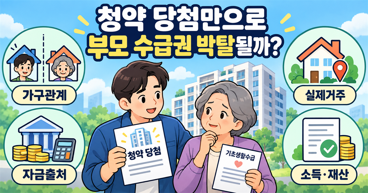 부모님이 기초생활수급자인데 자녀가 청약 당첨되면 부모 수급권 박탈될까?